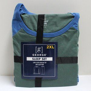 George 2 Piece 2XL Men's Long Sleeve Top and Pant Sleep Set in Green and Blue